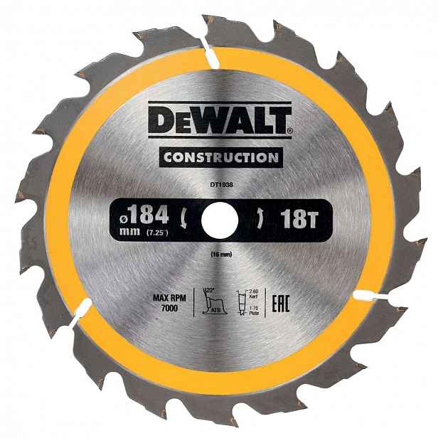 DeWALT - Pilový kotouč 184 x 16 mm, 18 zubů DT1938