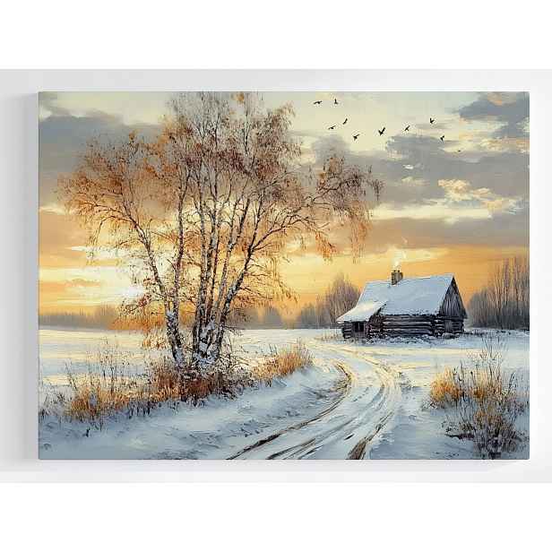 Plakát Krajina Zima Bříza Sníh Slunce 100x75