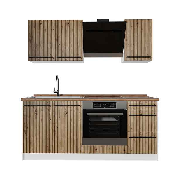 Vicco JEDNOTKOVÁ KUCHYNĚ R-Line, Řemeslný dub/Bílá, 180 cm, PD Dub