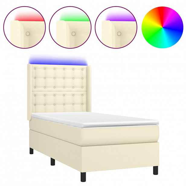 vidaXL Box spring postel s matrací a LED krémová 80x200 cm umělá kůže