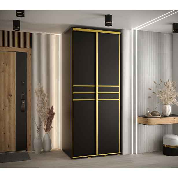 Šatní skříň YVONA 10 - 120/60 cm, černá / zlatá