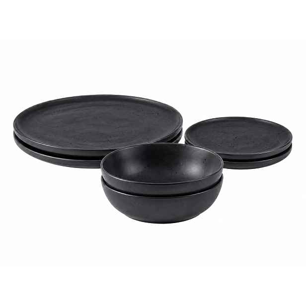 6dílná jídelní keramická sada Obsidian pro 2 osoby černá, Clay