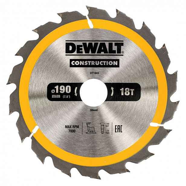 DeWALT - Pilový kotouč 190 x 30 mm, 18 zubů DT1943