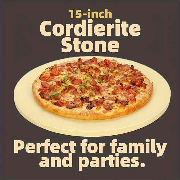 TEMU 15palcový (XL) kulatý kordiéritový pizza kámen, zesílený kámen odolný proti praskání na pečení pizzy/chleba/steaku, snadno se čistí, slouží pro