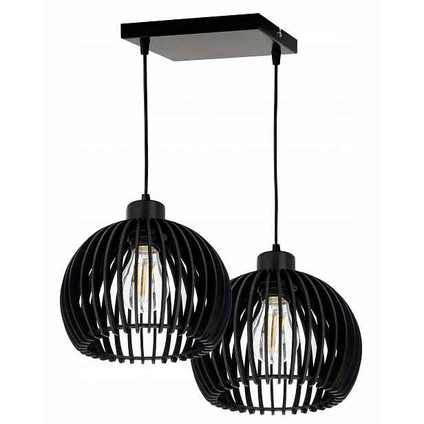 Závěsná lampa Černý lustr převis strop stínidlo dřevo koule hustá na 2x E27