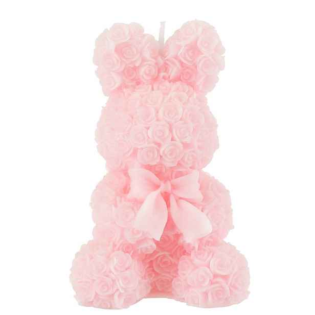 Růžová růžičková svíčka ve tvaru králíčka Rabbi Rose - 7*7*12 cm/ 8h J-Line by Jolipa