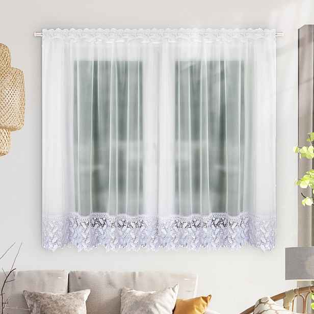TEMU FLYING Elegantní bílá záclona s 30cm vyšívaným květinovým lemem, 1 panel 400cm x 175cm, vysoce kvalitní polyesterový , poloprůhledný měkké