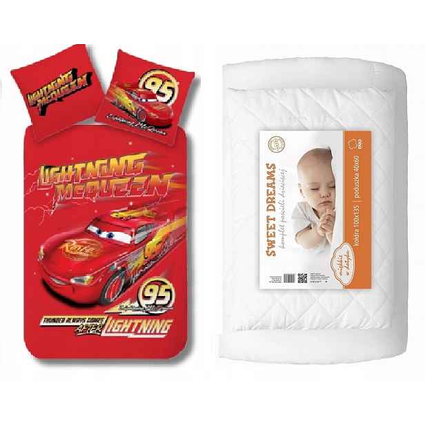 Komplet do postýlky 100x135 Přikrývka Dětské Povlečení Cars Blesk McQUEEN