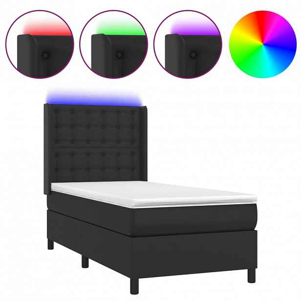 vidaXL Box spring postel s matrací a LED černá 90x190 cm umělá kůže