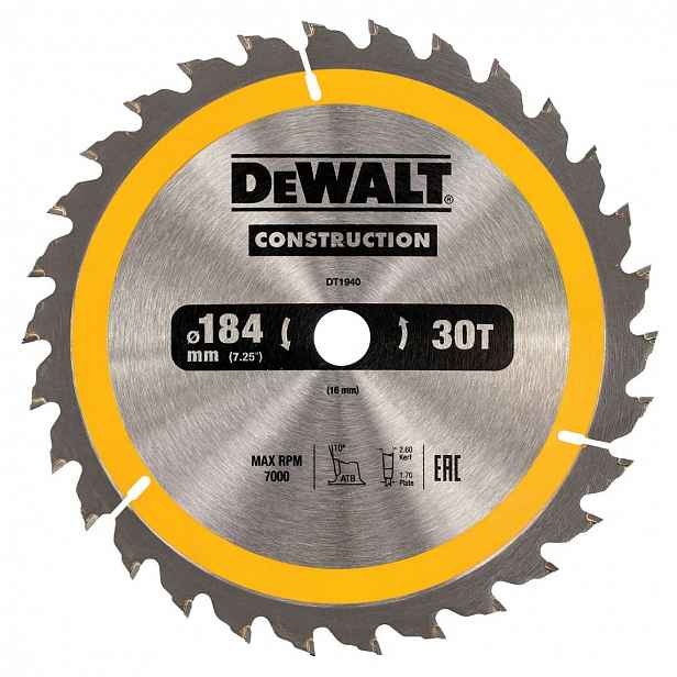 DeWALT - Pilový kotouč 184 x 16 mm, 30 zubů DT1940