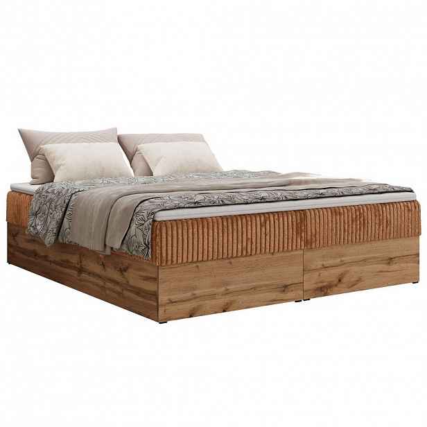 MKS KONTINENTÁLNÍ POSTEL WOOD ZERO 160/200 - Oranžová Manšestr - H3