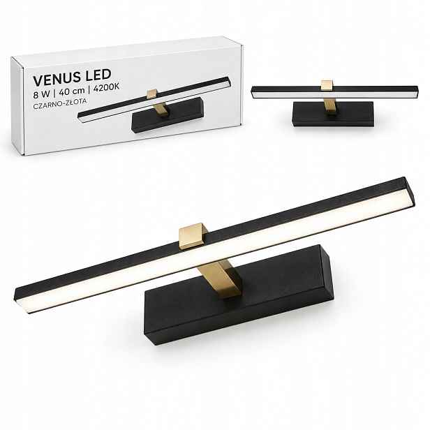 Nástěnná lampa 40 cm Venus 8W černo-zlatá Led do obývacího pokoje 4200K IP44 580lm