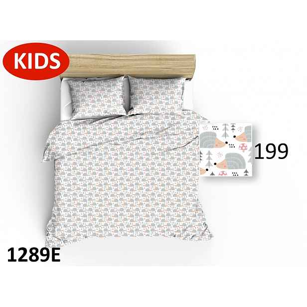 Povlečení bavlněné 160x200 bílá ježci stromky šedé muchomůrky