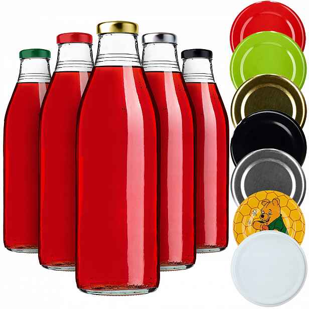 20x Skleněná Lahev 1L 1000 ML Na Džusy Likéry Zavařeniny Džusy Se Šroubovacím Uzávěrem