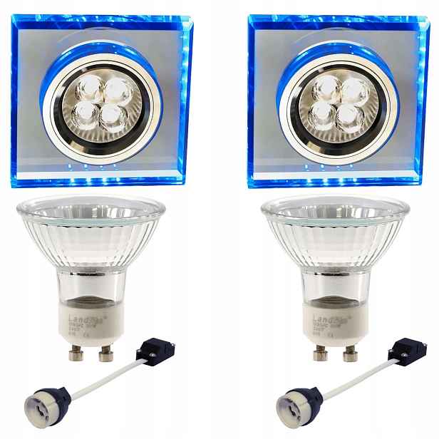 2x Halogenové svítidlo s modrým Led páskem žárovka GU10 50W Sada