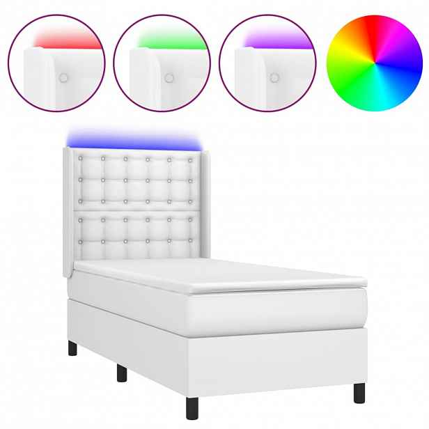 vidaXL Box spring postel s matrací a LED bílá 90x190 cm umělá kůže