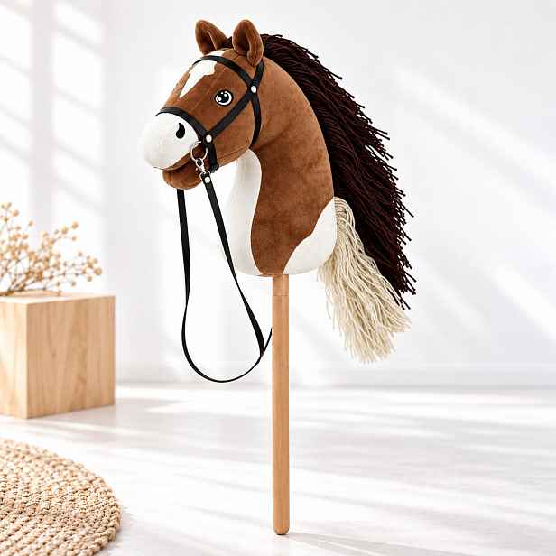 Relaxdays KONÍK Tmavě hnědý na tyči plyšový 71 cm