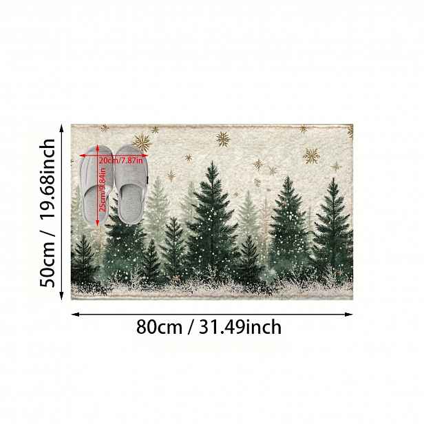TEMU 1ks 2D Plochá Vánoční Borovicový Les Sněhová Vločka Koupelnová Rohož z Mikrovlákna, Protiskluzová Podložka, Napodobenina Kašmírového Nadýchaného