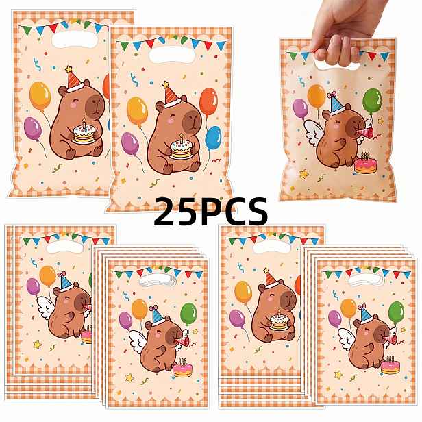 TEMU Dárek pro Ni/Něj 25ks Dárkových Tašek s Kapybarou a Uchy - Roztomilé Tašky na Dárky s Kapybary Vhodné na Narozeniny, Baby Shower, Párty, PE