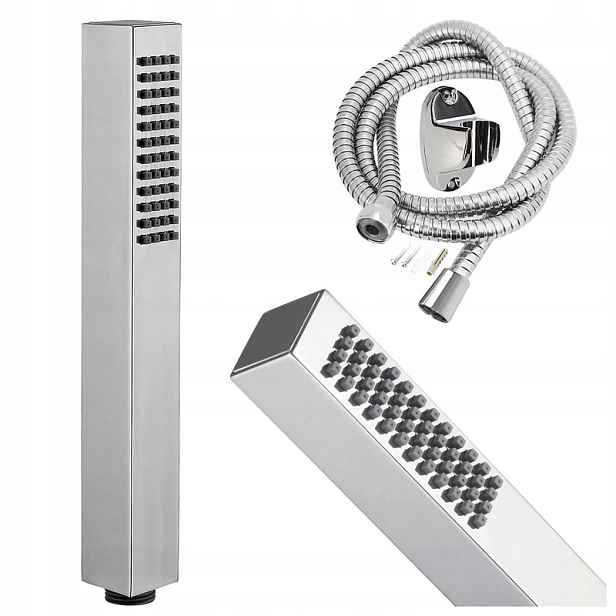 TEMU SHOWER SET Čtvercová sprchová hlavice + hadice + držák ruční sprchy Chrome