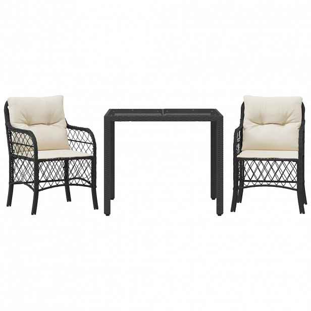 vidaXL 3dílný bistro set s poduškami černý polyratan