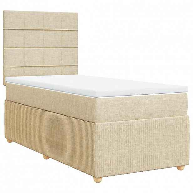vidaXL Box spring postel s matrací krémová 90x200 cm textil
