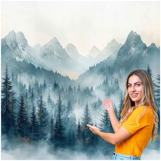 Fototapeta Obývací Pokoj Ložnice Les Mlha Stromy Hory Akvarel 490x280 LMDG01F