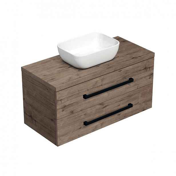 Koupelnová skříňka s černou úchytkou a umyvadlem SAT Cube Way 100x71x46 cm dub Wellington mat CUBE46C1003DWSAT45