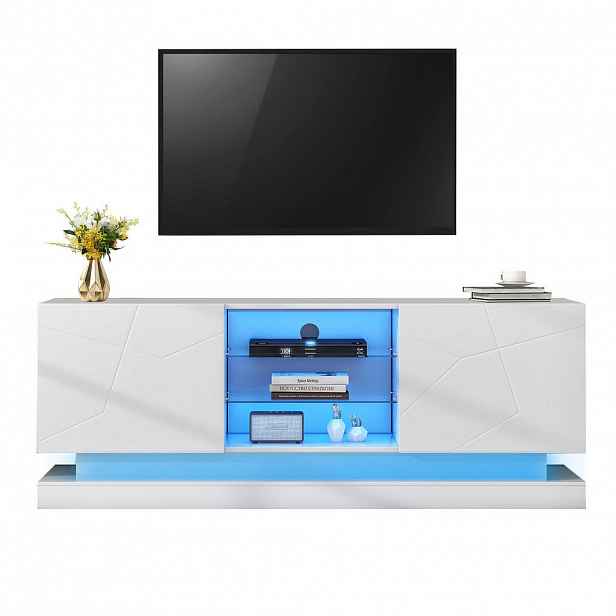 Redom TV stolek 160/38,5/60 cm s nastavitelnými policemi, tichými panty a úložným prostorem, Bílá