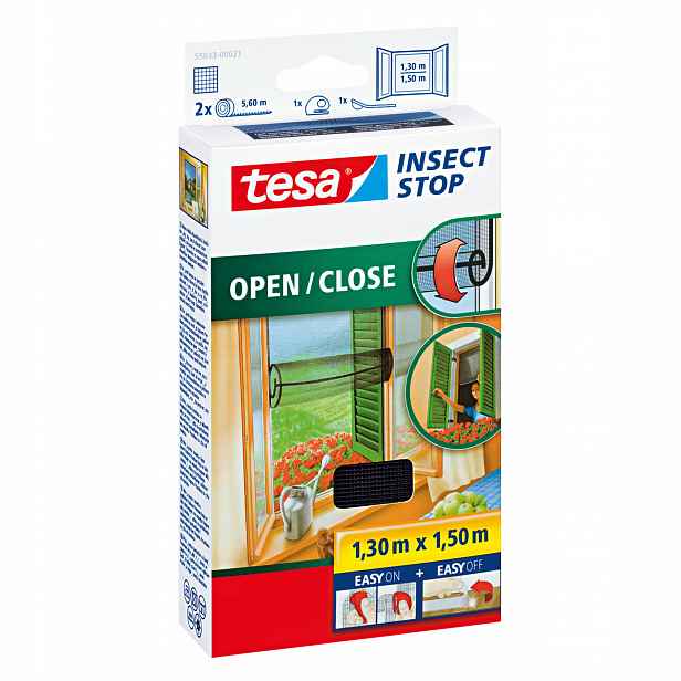 Tesa Moskytiéra okenní síť na suchý zip svinovací, černá 1,3 x 1,5 m