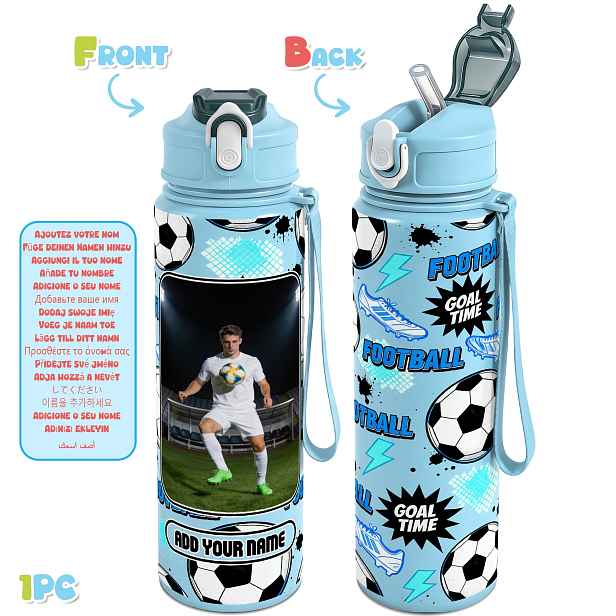 TEMU 1 ks, 750ml Personalizovaná láhev na vodu s fotkou a jménem s fotbalu, nepropustná sportovní láhev, dárek s možností personalizace pro přátele,