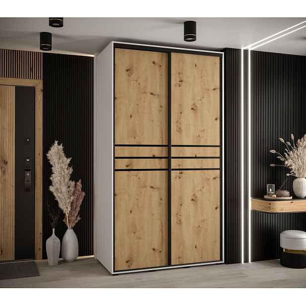 Šatní skříň YVONA 10 - 130/60 cm, bílá / dub artisan / černá