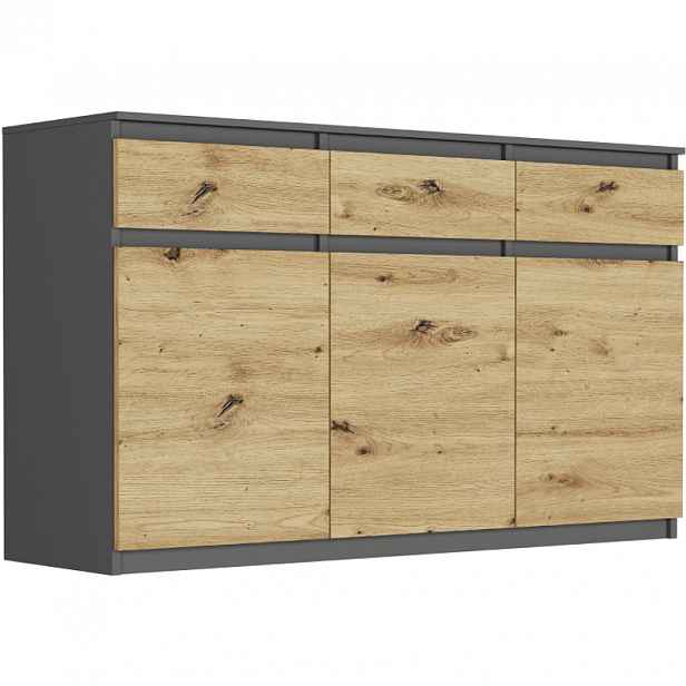 TEMU Moderní třídveřová se zásuvkami a skříňkami – S3 120x40x98 cm, Elegantní nábytek do obýváku, ložnice, kanceláře pokoje pro teenagery, Funkční