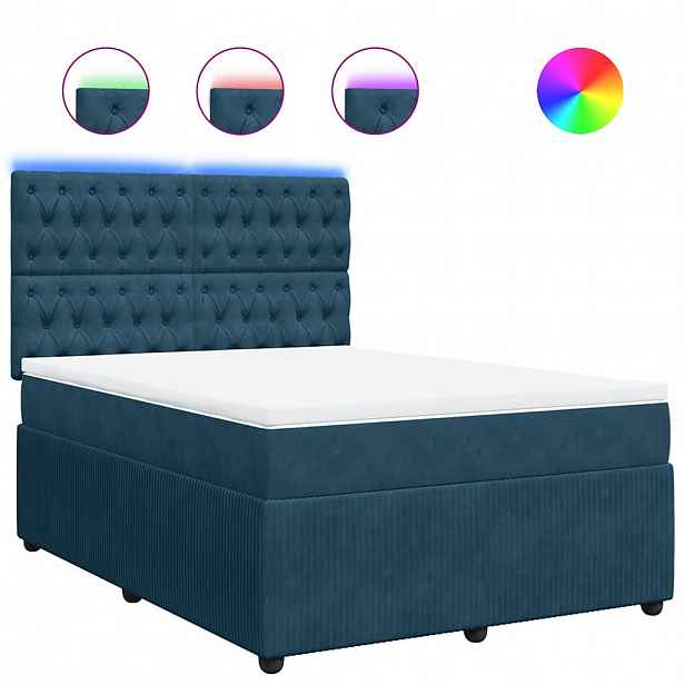 vidaXL Box spring postel s matrací modrá 140 x 200 cm samet