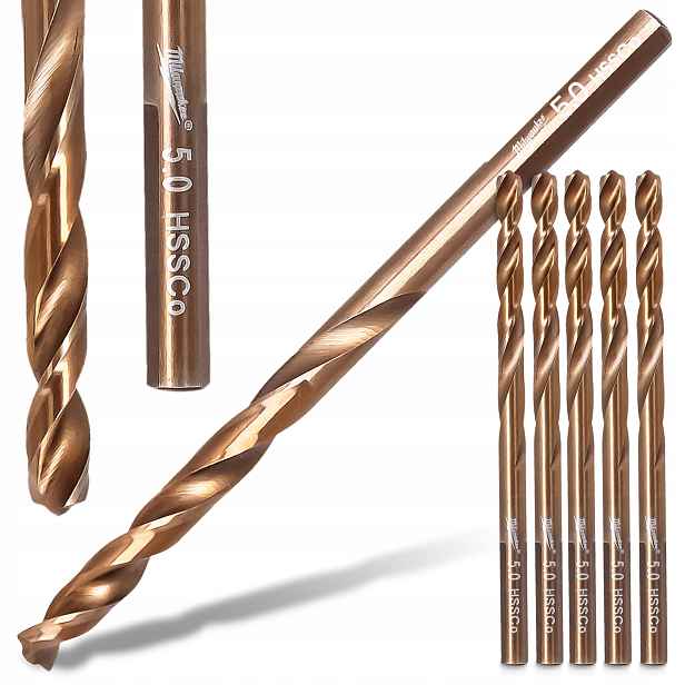 5 x Kobaltové Kovové vrtáky 5 mm z nerezové oceli Inox litina Hss Milwau R6