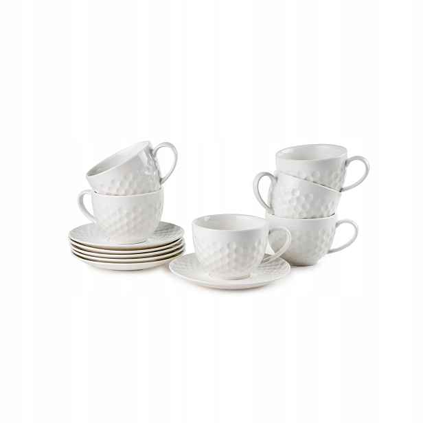 Bílé Šálky S Podšálky 300 ml, porcelánové 6 x Tudor England