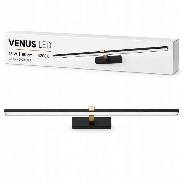 Černo-zlaté nástěnné svítidlo 90 cm Venus 18W Led 1100lm 4200K IP44 do obývacího pokoje