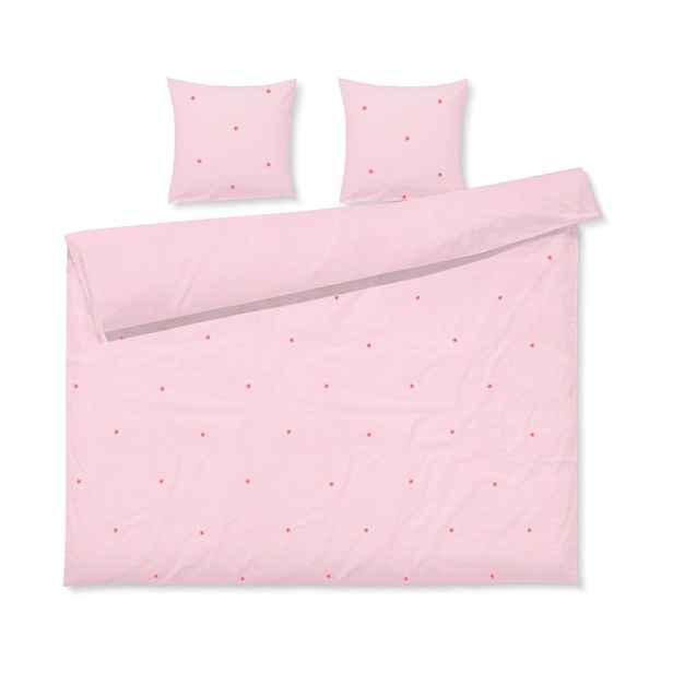 Růžové povlečení na dvoulůžko/prodloužené z bavlněného perkálu 200x220 cm Daisy – JUNA