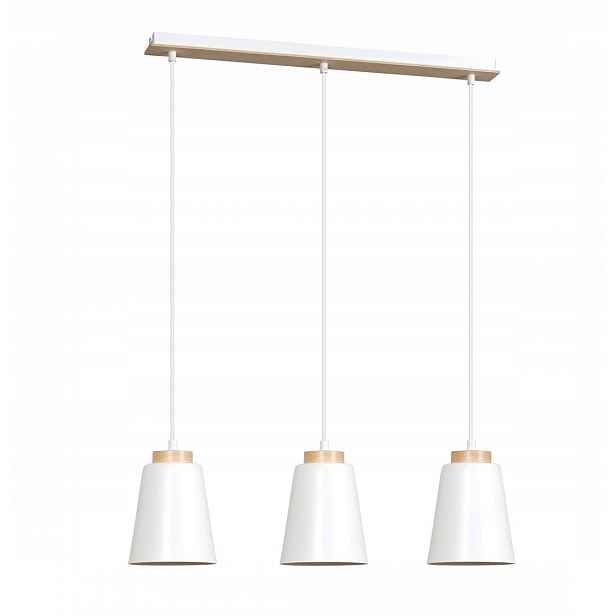 Závěsná lampa Bolero 3 bílá skandinávská, 3xE27, dřevo, 100 cm