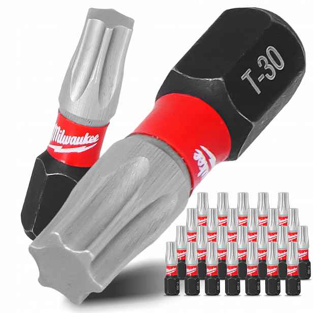 25x Nárazový bit Milwaukee TX30 25 mm Magnetická Koncovka Šroubováku Torx V8