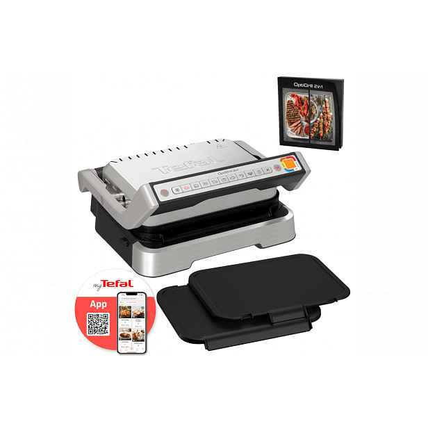 Akční set elektrický gril Tefal OptiGrill 2v1 a příslušenství plancha desky