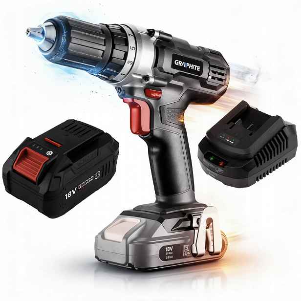 Grafitová Aku Vrtačka 58G006 Energy+ 18V Akumulátor 6AH Sada Napájecího Zdroje