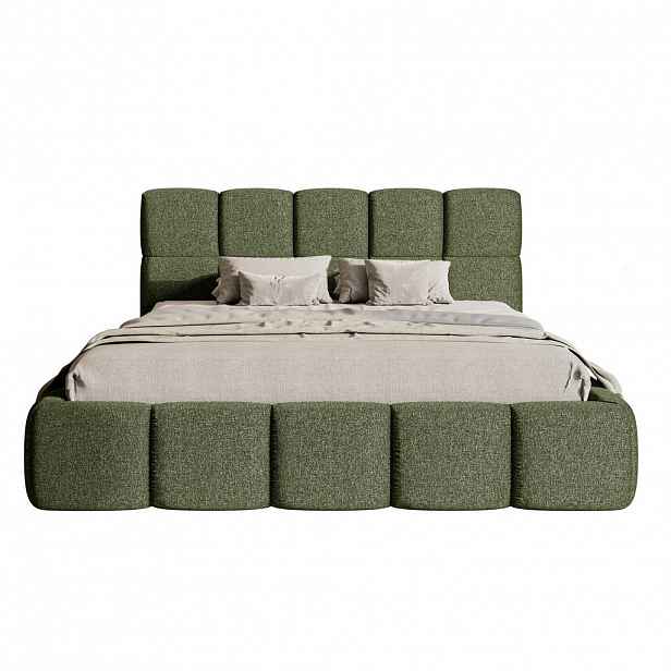 Selsey ČALOUNĚNÁ POSTEL Cloudy olivově zelená žinylka s úložným prostorem 180 cm