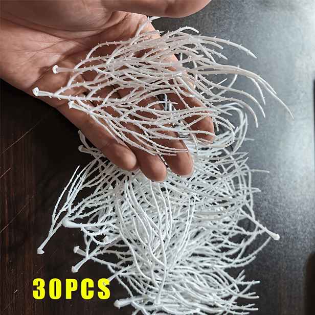 TEMU 16/30 ks Umělá matná kapradina s koňským ocasem a drakovi vousy s bílou realistickou texturou, ideální pro zdobení DIY věnců, stěn v , pokojích,