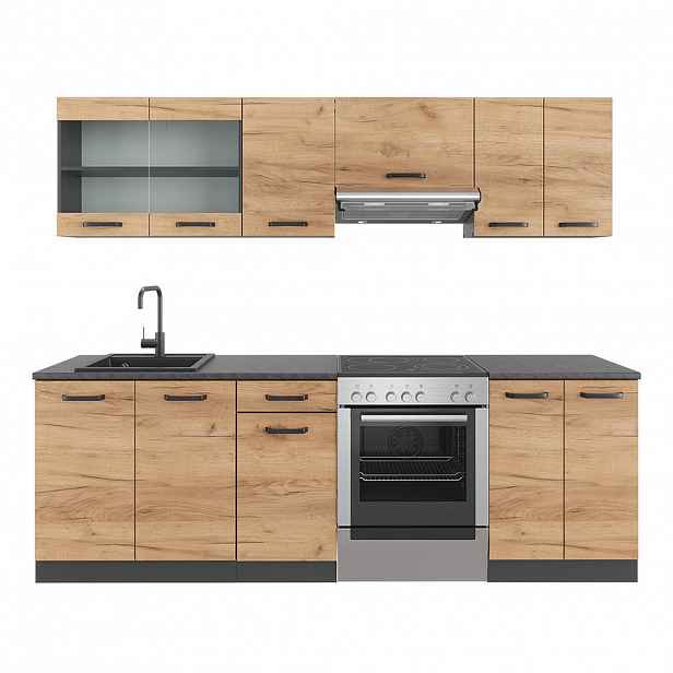 Vicco KUCHYŇSKÁ LINKA R-Line, Zlatý mocný dub/Antracit, 240 cm s pracovní deskou