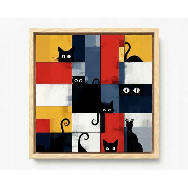 Obraz Rám Americký Box Černé Kočky Abstraktní Barevný Pop Art 50x50