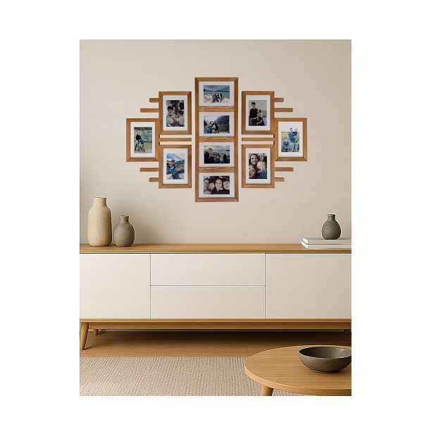 Dřevěný multirám Rámeček na 10 fotografií 15x21 cm Galerie nástěnný rámeček Olše
