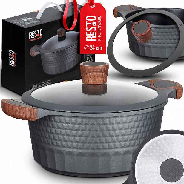 Hrnec Žáruvzdorná Nádoba Resto 24 CM Indukce Hliník 4,6 L Víko