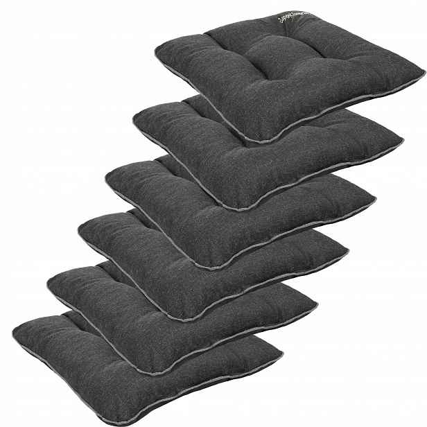 Polštář na židli 45X45 černý len 6 ks sada