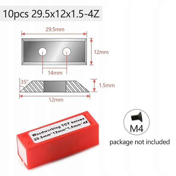 Sada vyměnitelných destiček pro frézy 10 Ks 29.5x12x1.5 mm Vhm 4stranné